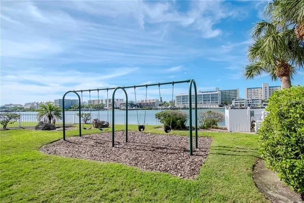 a view of a terrace with a bench