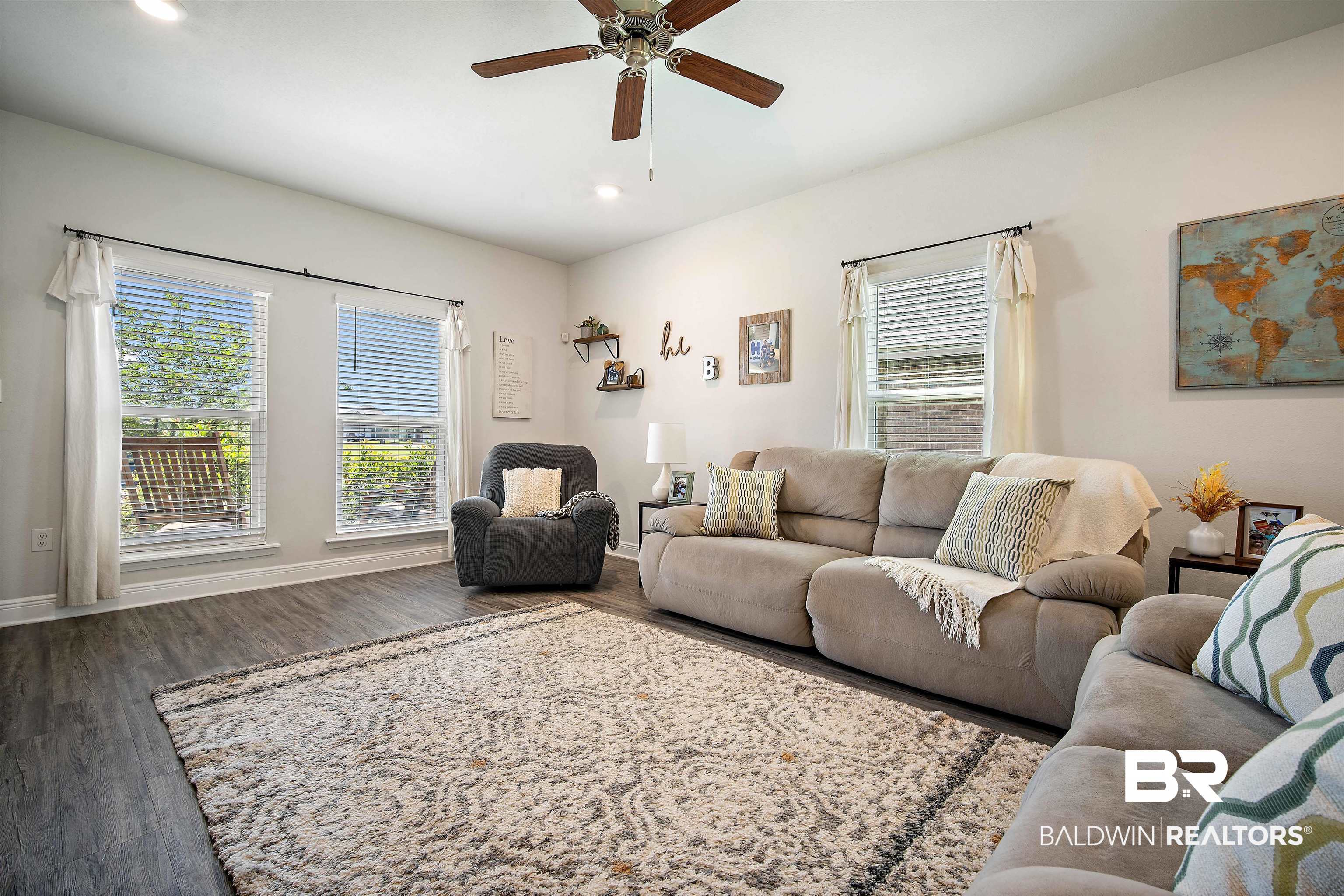 24341 Alydar Loop Daphne, AL 36526 - Photo 6 of 45 Living room featuring wood finished floors, a ceiling fan, and recessed lighting