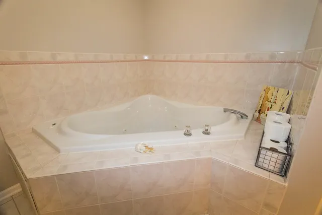 a bathroom with a bathtub