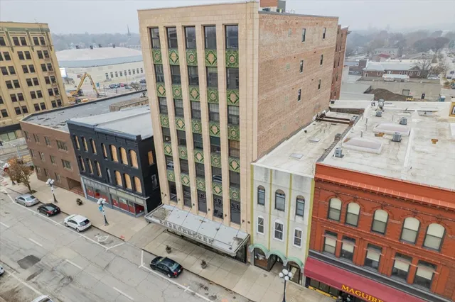 a view of a building from a balcony