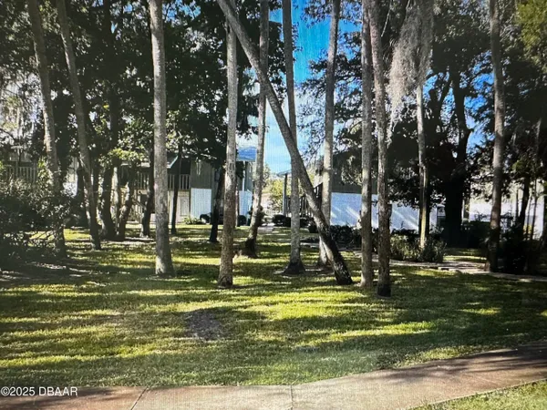 a view of a yard with a fountain