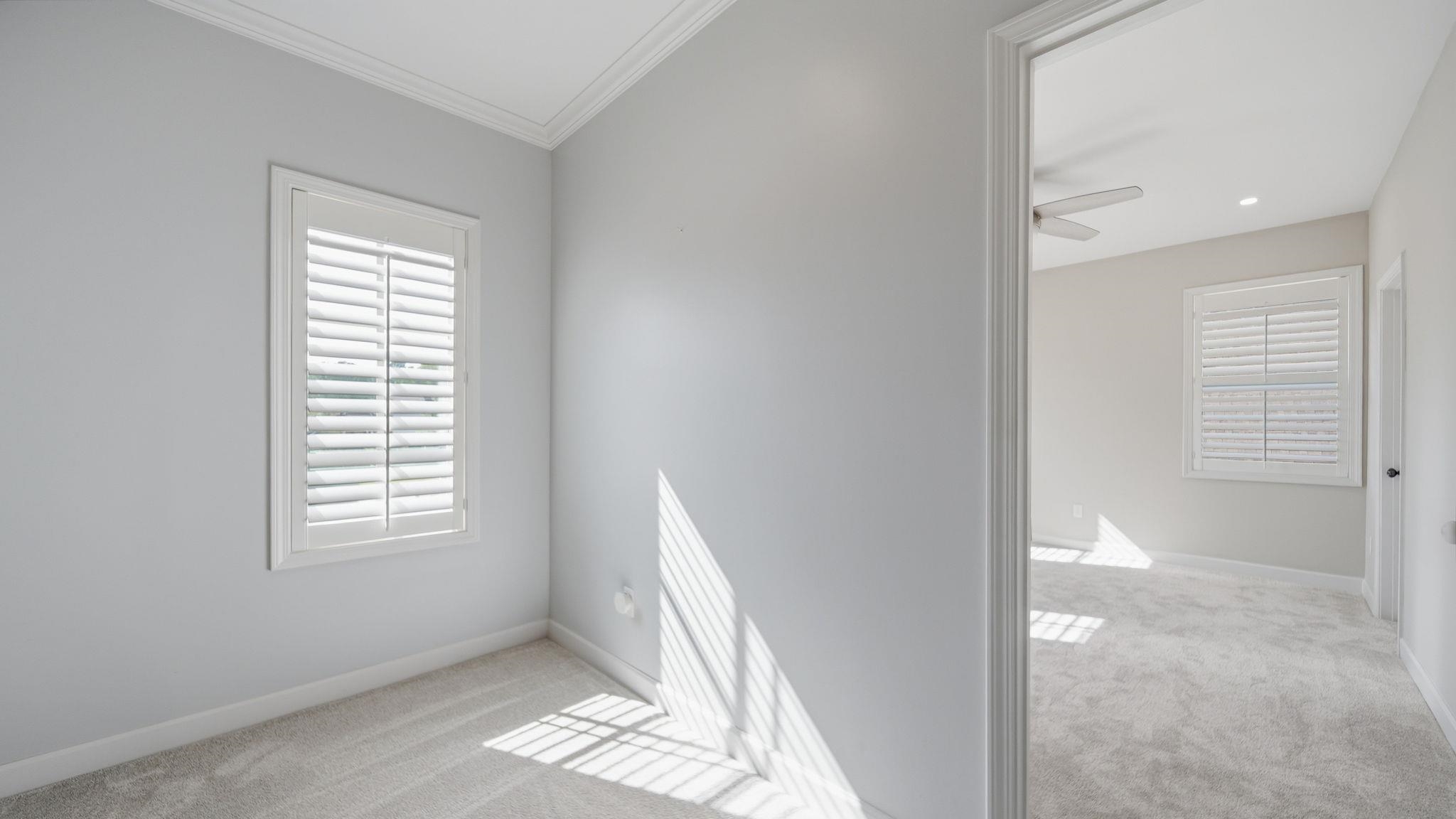 1058 Shanborne Cove Collierville, TN 38017 - Photo 31 of 39 Unfurnished room with light colored carpet, healthy amount of natural light, ornamental molding, and a ceiling fan