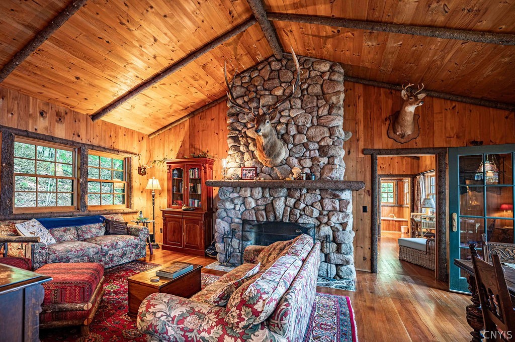 108 7th Lake Road Inlet, NY 13360 - Photo 29 of 49 Living Room with Stone Fireplace