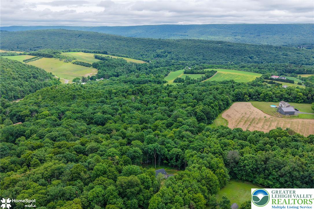 318 Church Road Kunkletown, PA 18058 - Photo 46 of 51 A commanding aerial perspective reveals a secluded estate nestled within a vibrant tapestry of woodland and rolling hills.