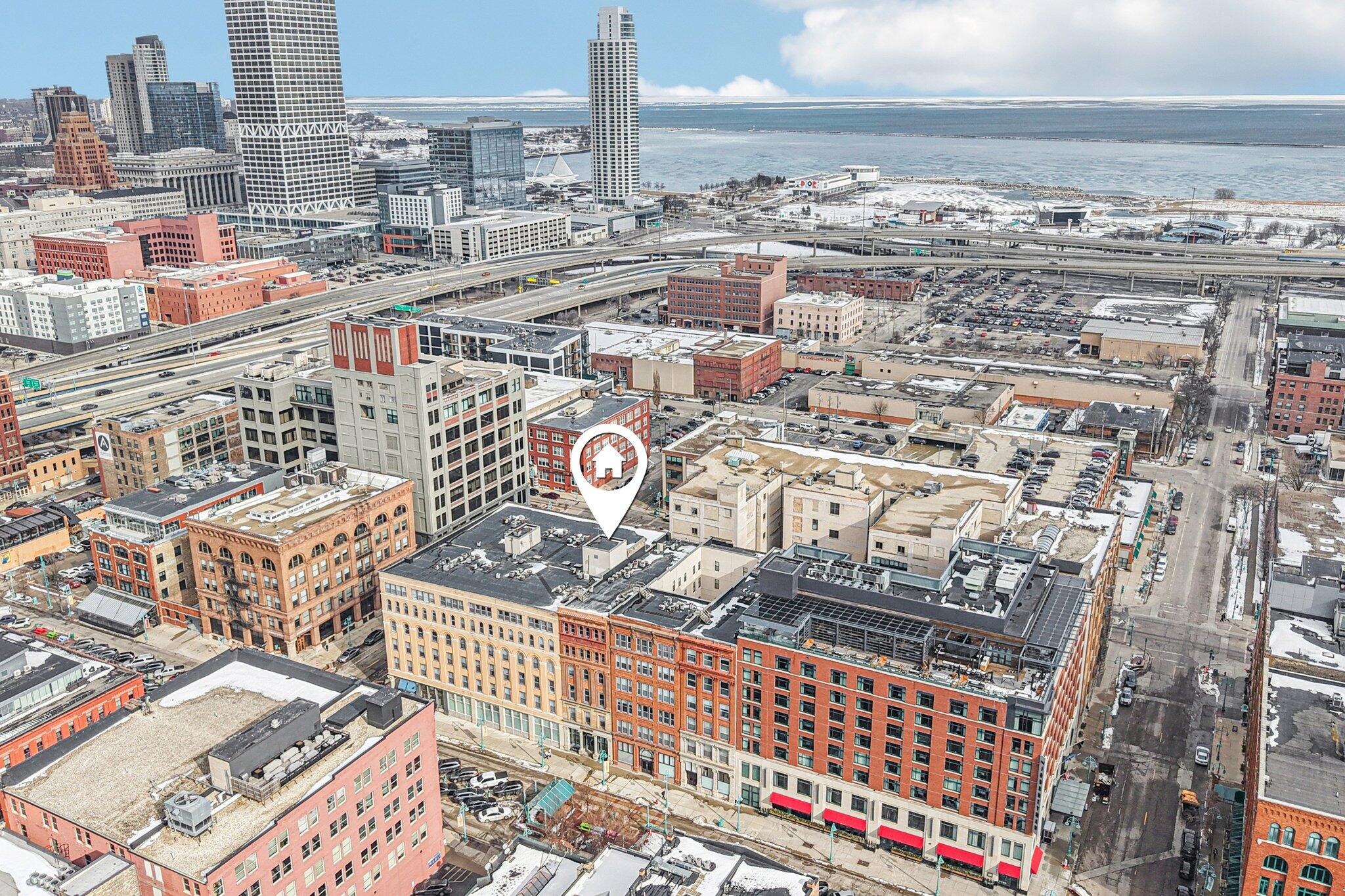 234 North Broadway, Unit 510 Milwaukee, WI 53202 - Photo 46 of 49 Aerial View with Lake Michigan