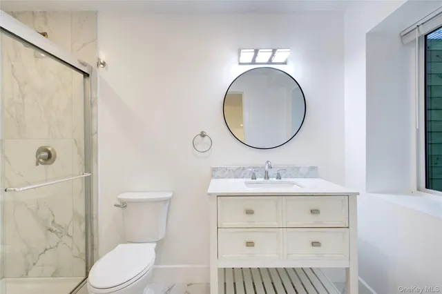 a bathroom with a sink a toilet and a mirror