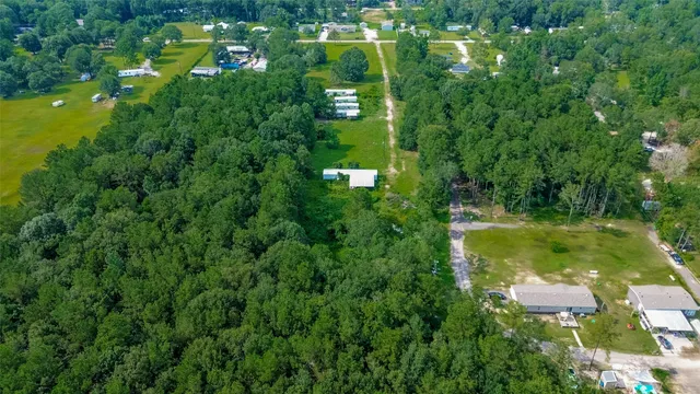 a swimming pool with a yard and large trees