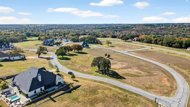 an aerial view of a swimming pool
