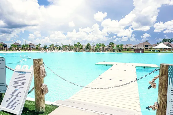 a view of a lake with a outdoor space