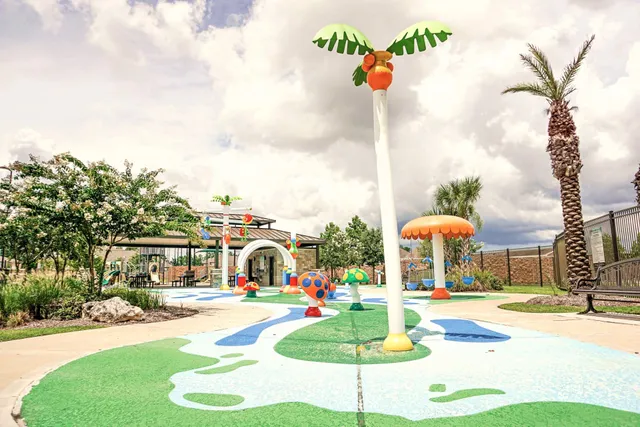 a view of a palm tree with an outdoor space