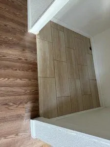 a view of wooden door