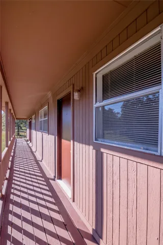 a view of wooden balcony
