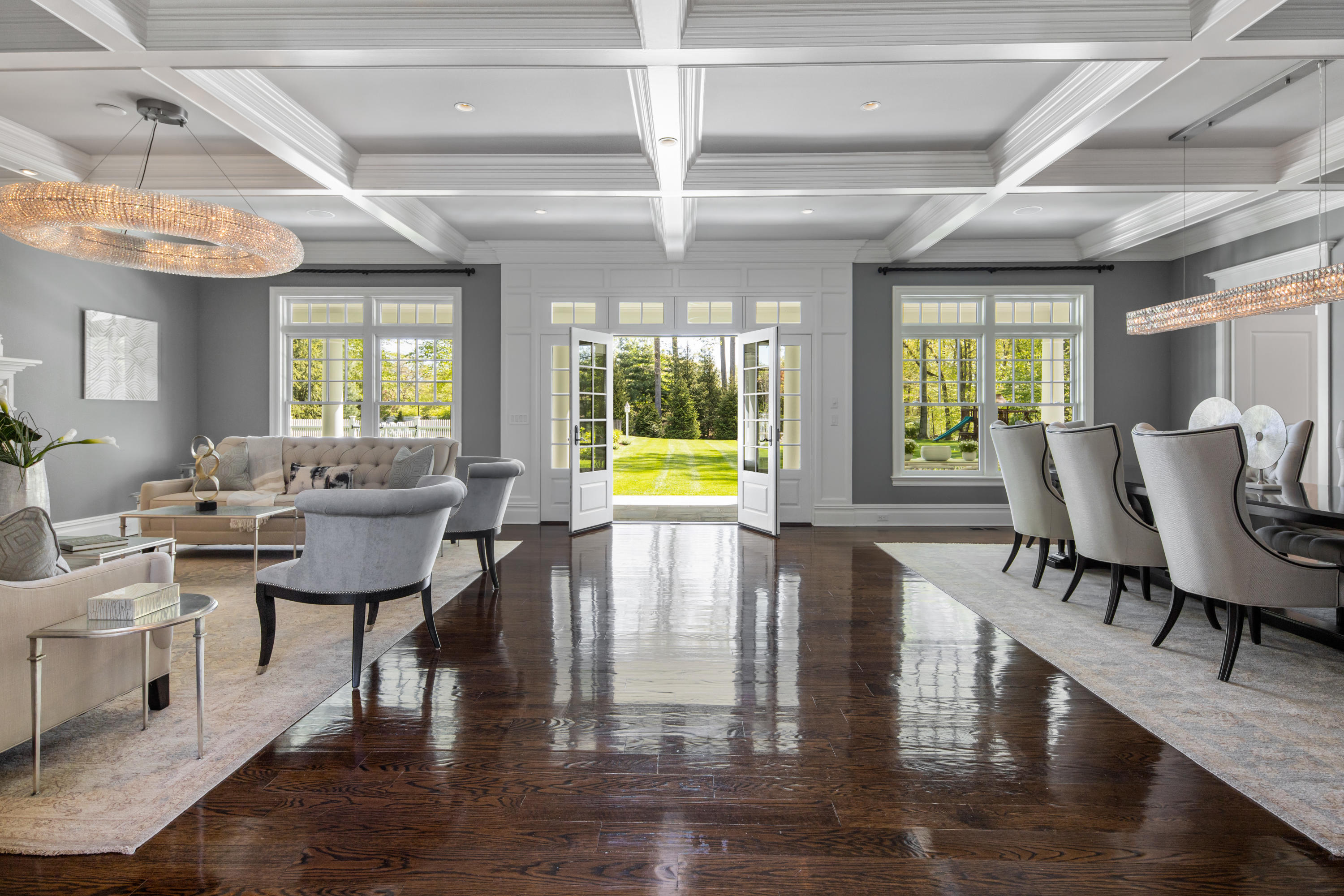 12 Shady Acres Road Darien, CT 06820 - Photo 7 of 47 a view of a dining room with furniture a chandelier and wooden floor