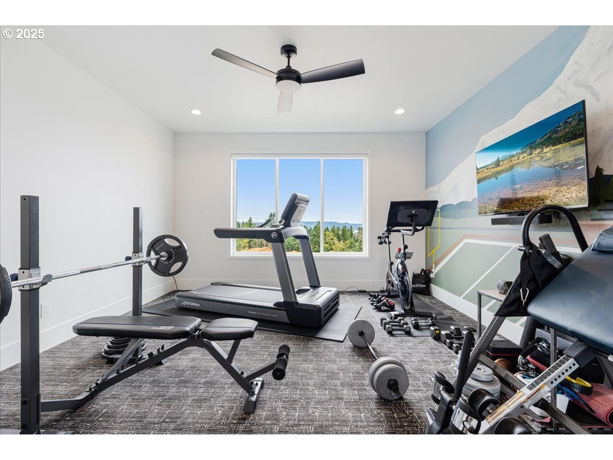 23067 Southwest Curry Ridge Drive Sherwood, OR 97140 - Photo 31 of 48 a view of a workspace with furniture and floor to ceiling window