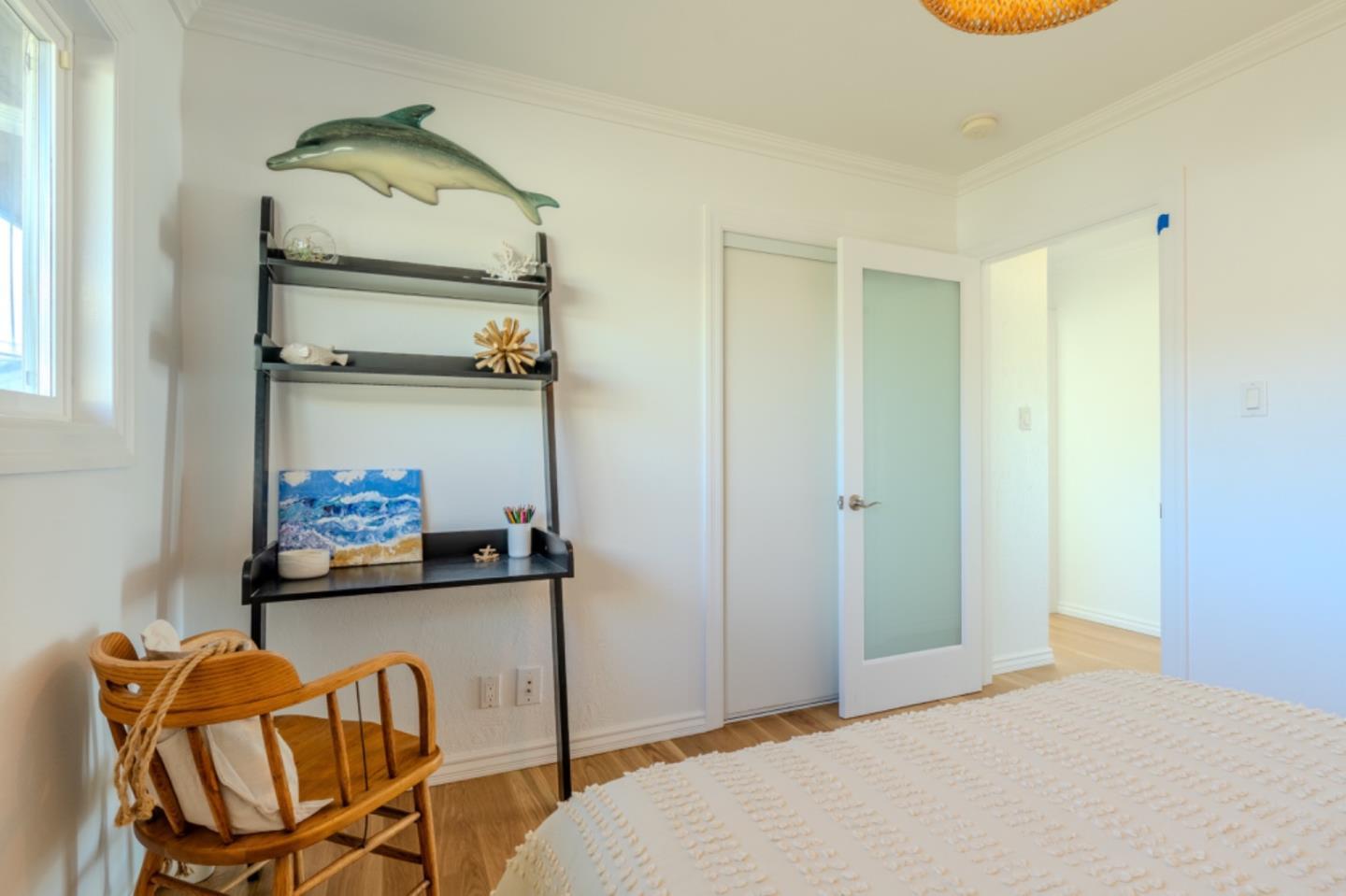 236 Shoreview Avenue Pacifica, CA 94044 - Photo 40 of 61 a bedroom with a bed and ceiling fan