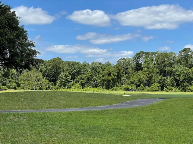 a view of a golf course with a lake