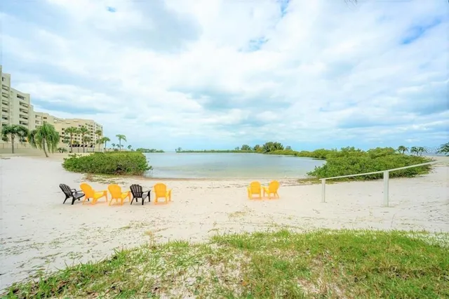 a view of a yard with an ocean beach
