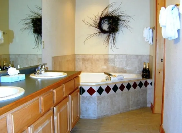 a bathroom with a sink and mirror