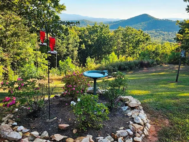 a view of an outdoor space and mountain view