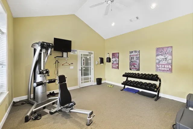 a view of a room with gym equipment
