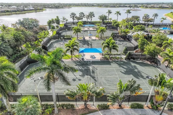 a view of a lake with a yard