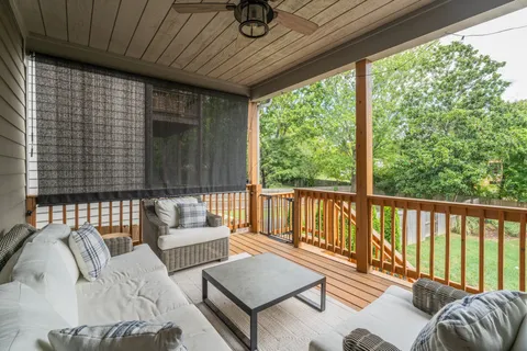 a balcony with furniture