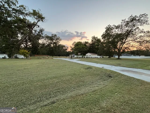 a view of a field with trees