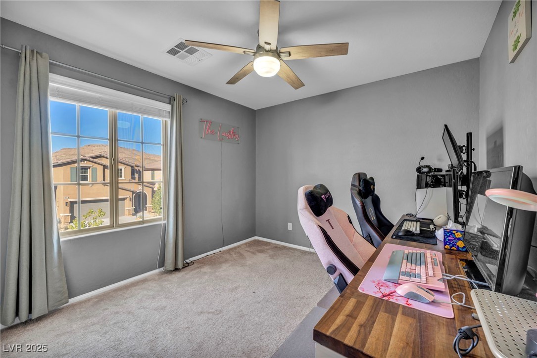 854 Earth Luster Road Las Vegas, NV 89178 - Photo 40 of 65 Carpeted office space with ceiling fan, visible vents, and baseboards