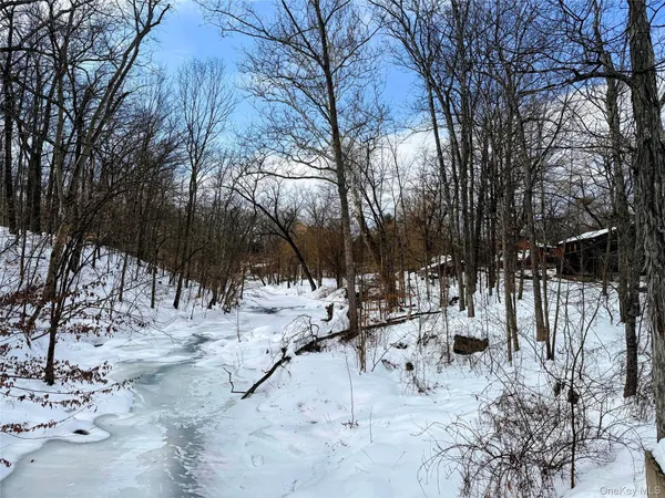 a view of a yard covered in snow