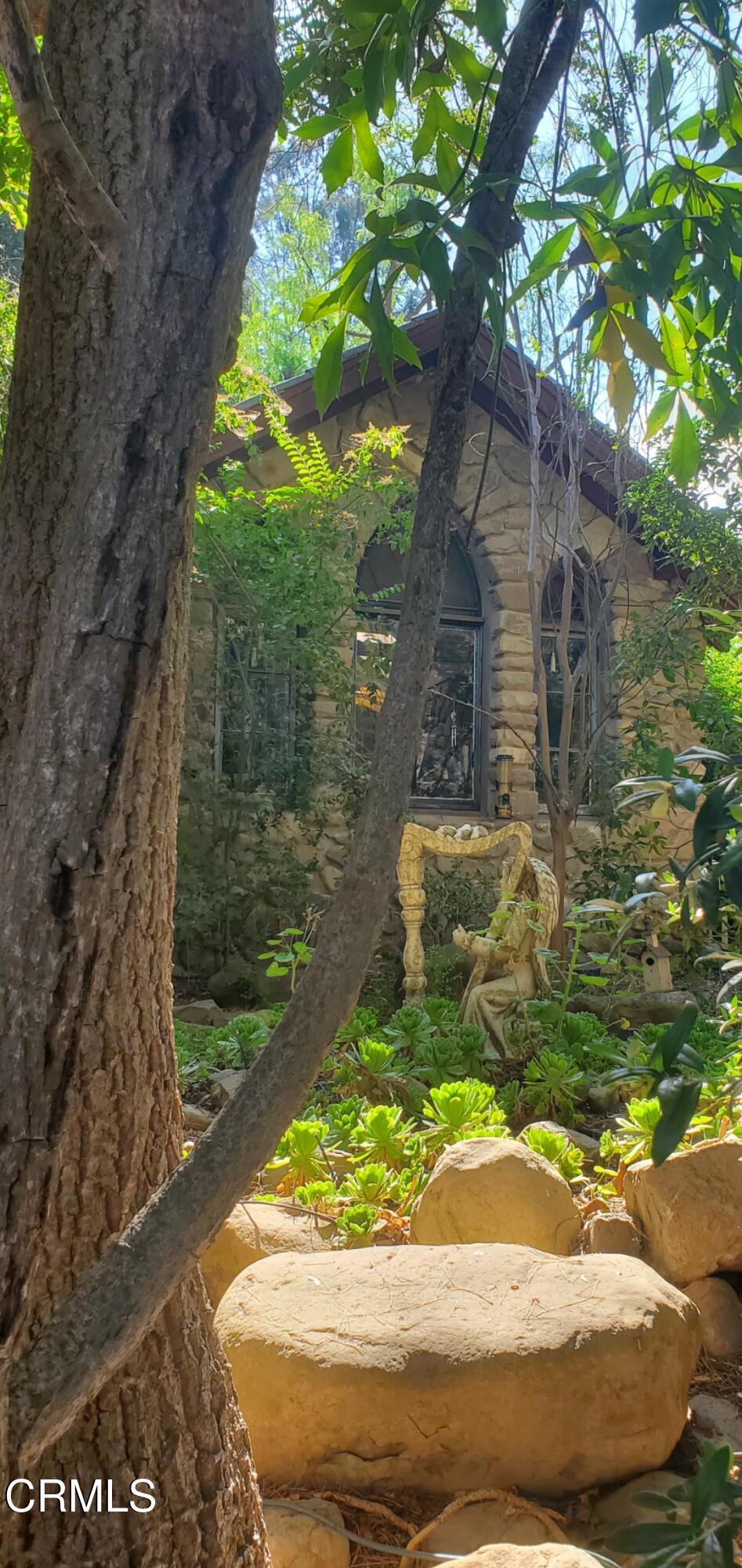 1450 McAndrew Road Ojai, CA 93023 - Photo 32 of 58 a view of a yard with plants and large trees