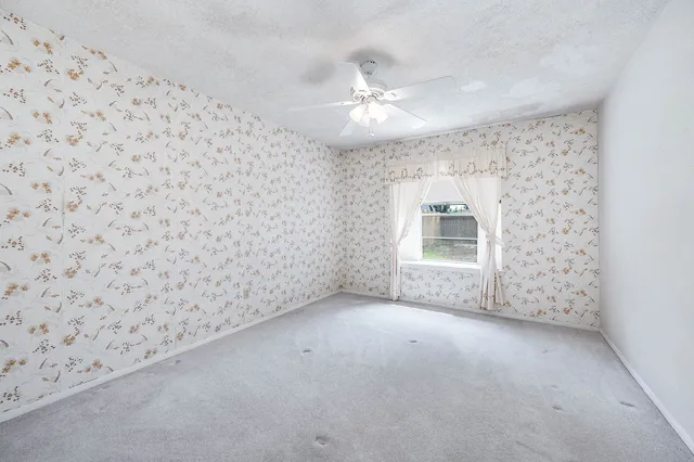 a view of a backyard with a garden and tree