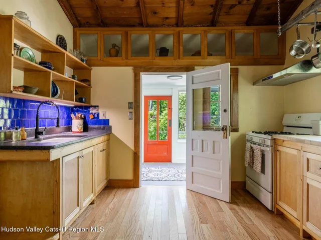 a kitchen with a window and a sink