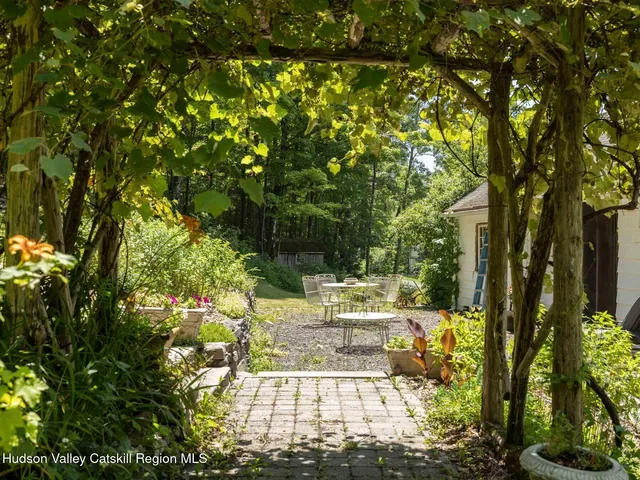 a view of yard with seating space