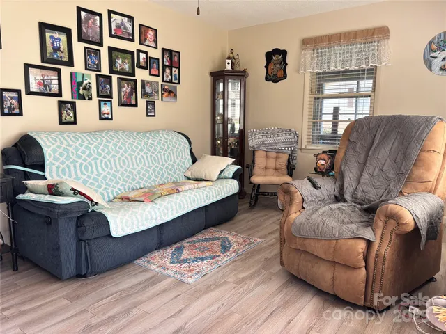 a living room with furniture rug and window