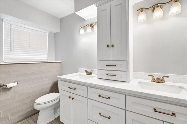 a bathroom with a sink a toilet and a mirror