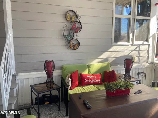 a view of a table and chairs in patio