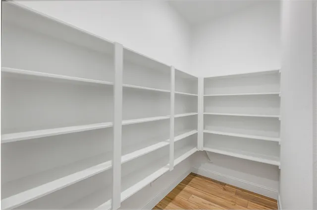 a view of walk in closet with empty racks