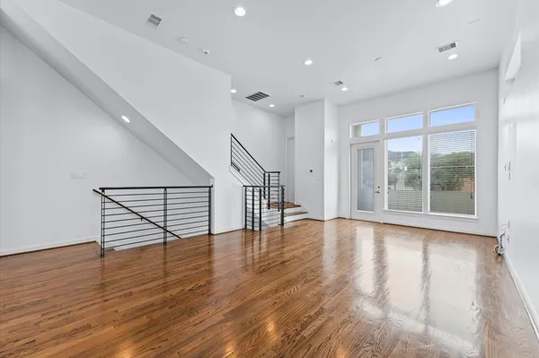a view of a balcony with city view