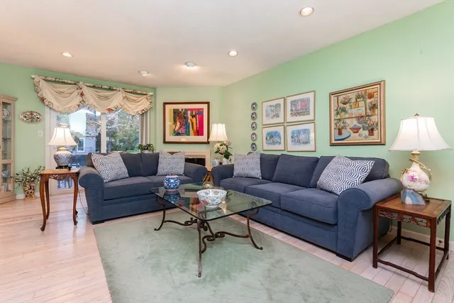 a living room with furniture and a rug