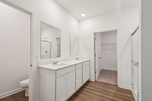 a view of small space with wooden floor