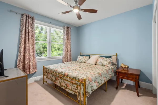 an aerial view of a house and a yard