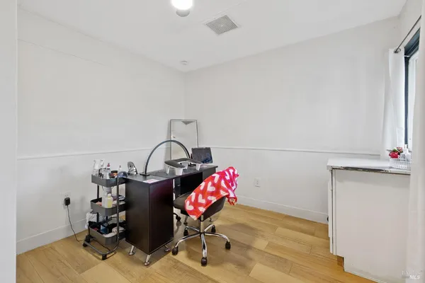 a bedroom with a bed and closet