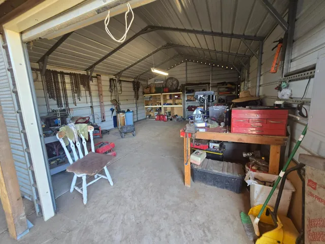 a view of a storage room with racks