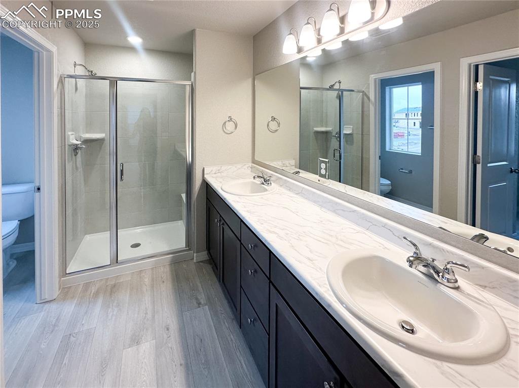 10847 Raylan Way Peyton, CO 80831 - Photo 9 of 40 a bathroom with a sink double vanity and a mirror