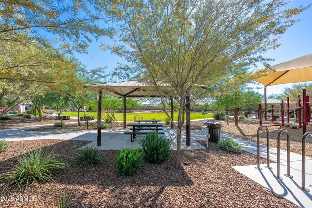 a view of a park with slide