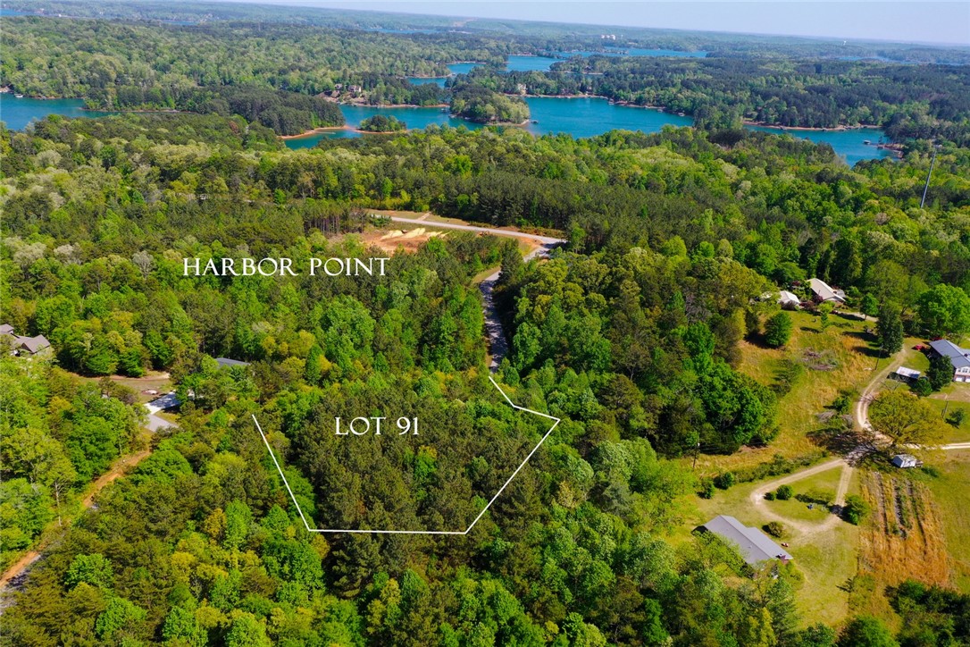 Lot 91 Harbor Point Seneca, SC 29672 - Photo 12 of 24 This aerial view showcases a verdant lot nestled within a scenic waterfront community.