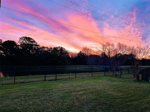a view of outdoor space with garden and trees