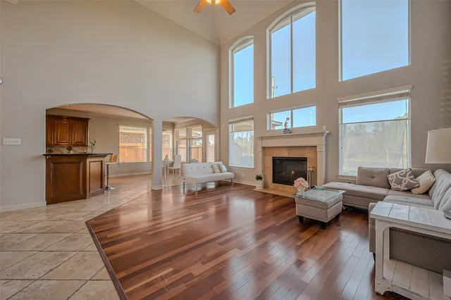 a living room with furniture or fireplace and a wooden floor