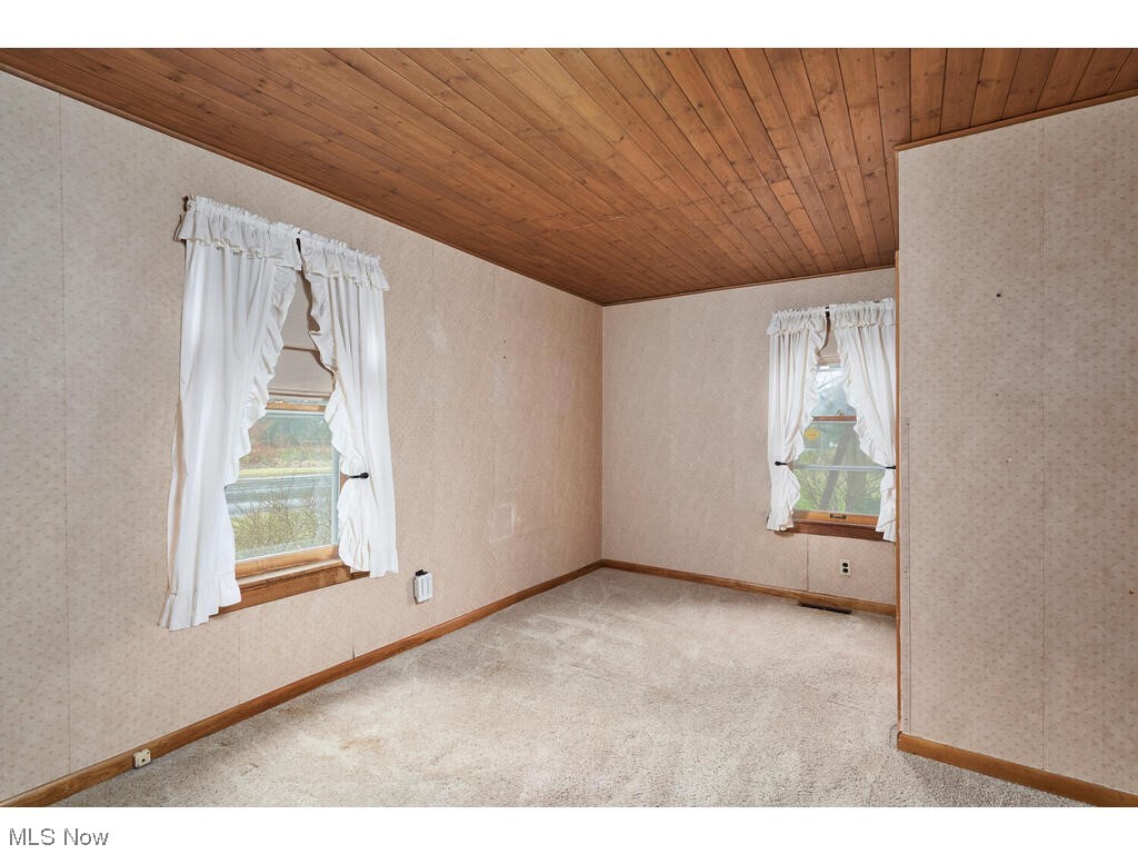 2483 West Comet Road Clinton, OH 44216 - Photo 9 of 30 Carpeted empty room with a wealth of natural light and wood ceiling