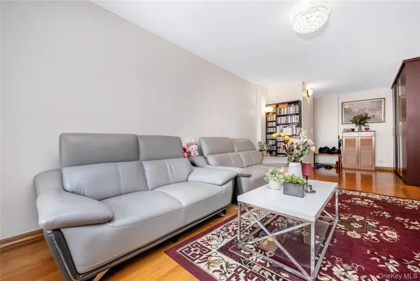 a living room with furniture and a rug